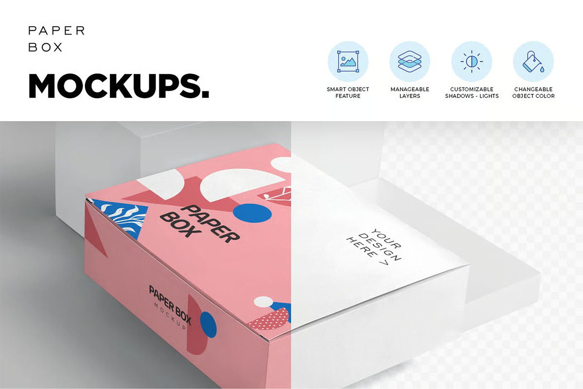 Wide Rectangular Paper Box Mockups, a Packaging Mockup by megostudi0 (Photo 2 of 7)
