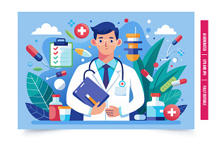 Doctor at Office Desk, an Illustration by Tanuart