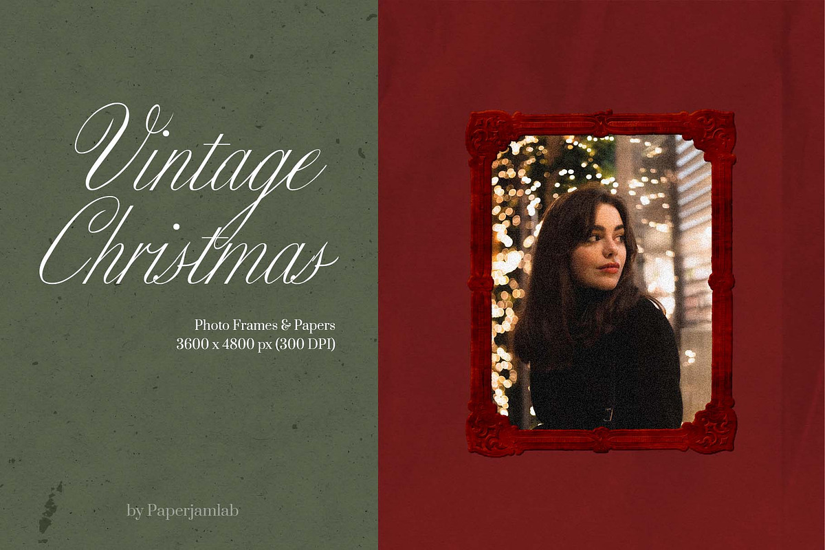Vintage Christmas Papers & Frames, a Background Graphic by PaperJamLab (Photo 1 of 9)
