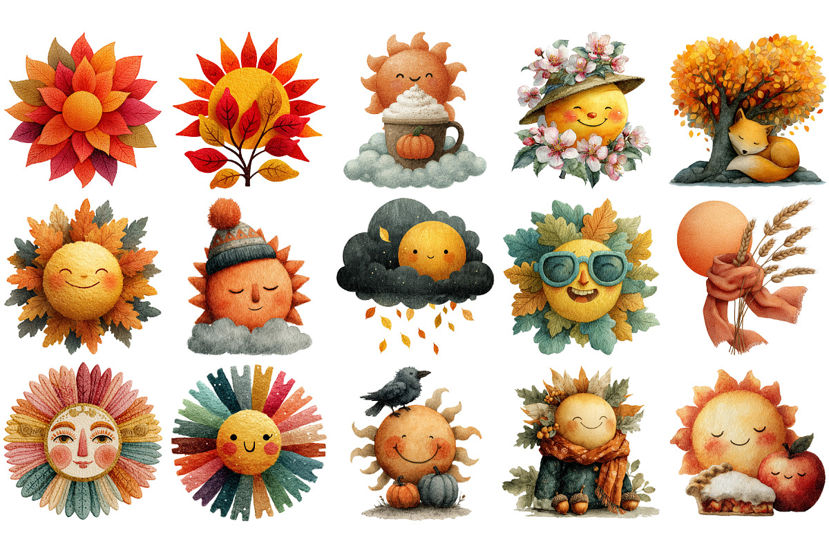 Cute Autumn Sun Clipart, an Illustration by Craft Nest (Photo 2 of 4)