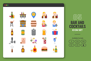 85 Cocktail Bar Icons, a Solid Icon by Flat Icons