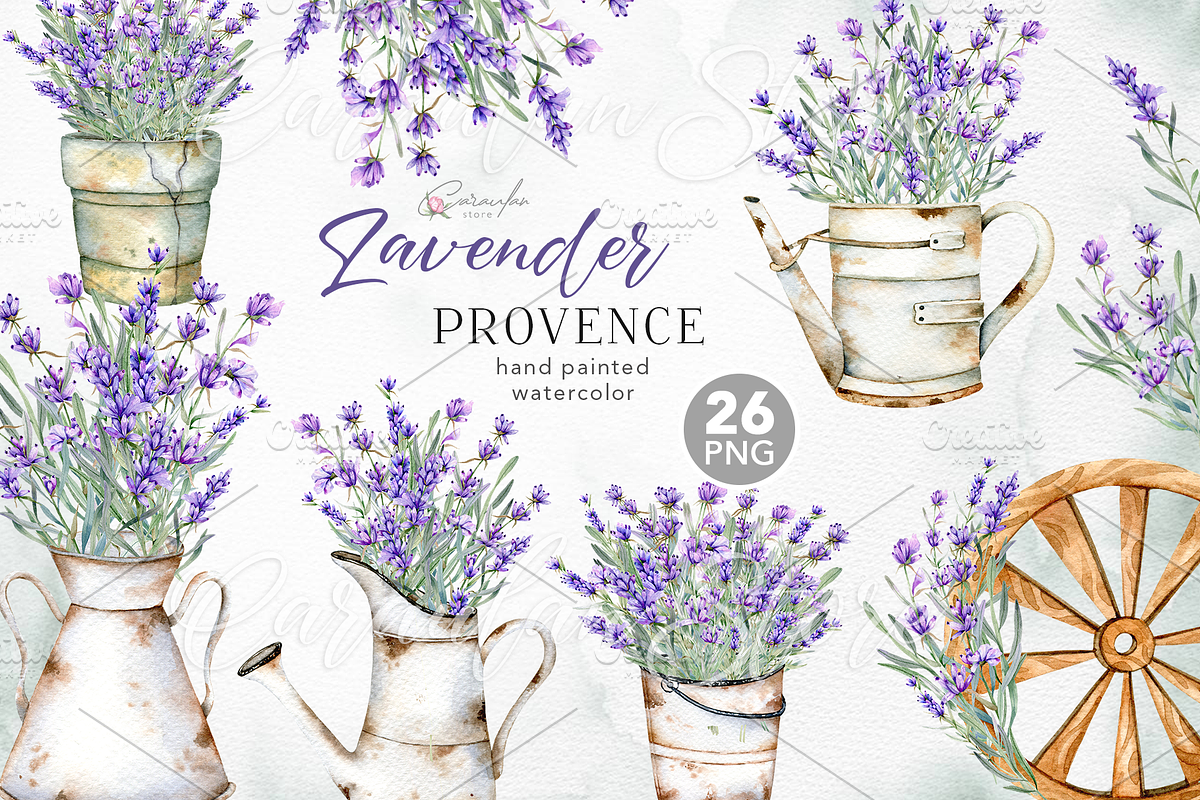 Hand Painted Lavender Watercolor, an Object Illustration by CaraulanStore (Photo 1 of 6)