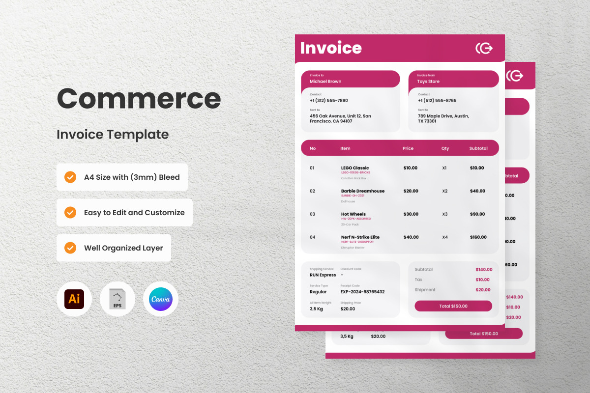 4 Set Commerce Invoice Template, a Print Template by twinstd (Photo 5 of 5)