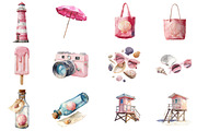 Watercolor Pink Beach Day Clipart, an Illustration by DreamCafeArt (Thumbnail 2 of 8)