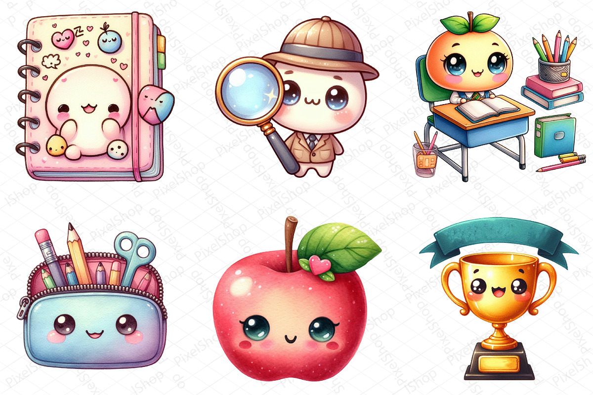 Kawaii Back to School Clipart, an Illustration by DreamPrint404 (Photo 2 of 6)