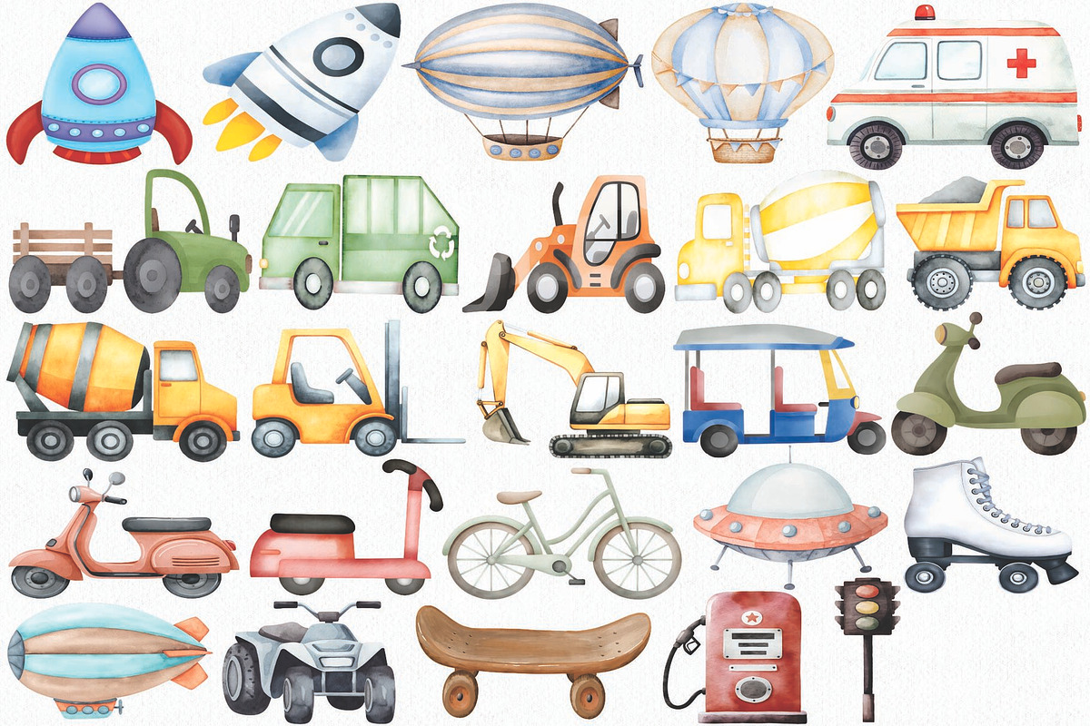 Watercolor Transportation Clipart, a Transportation Illustration by CropUp Creative (Photo 4 of 5)