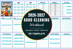 2026–2027 ADHD Cleaning Workbook, a Stationery Template by Shumaya