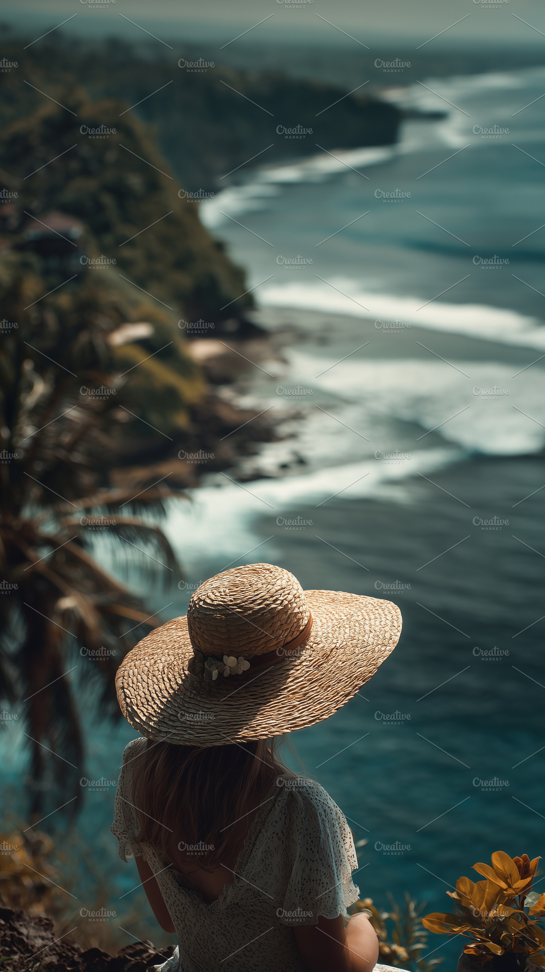 Woman in a straw hat gazes peacefull, a Nature Photo by MistyDay