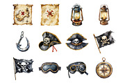 Watercolor Pirate Clipart, an Illustration by Design Market (Thumbnail 2 of 3)