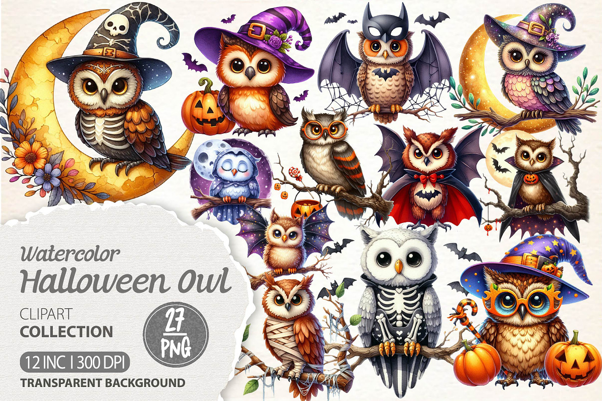Halloween Owl Sublimation Clipart, an Illustration by Dream Creation (Photo 1 of 6)