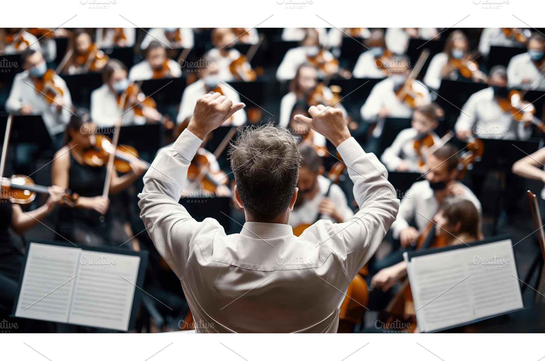 Conductor leading an orchestra with, an Abstract Photo by Sergey Kotenev