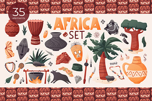 Ancient African Cartoon Vector Set, an Object Illustration by EeKayStore