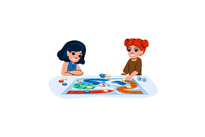 Two girls playing board game, a Sport Illustration by pikepicture