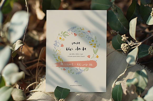 Pastel Wreath Save the Date Template preview 3