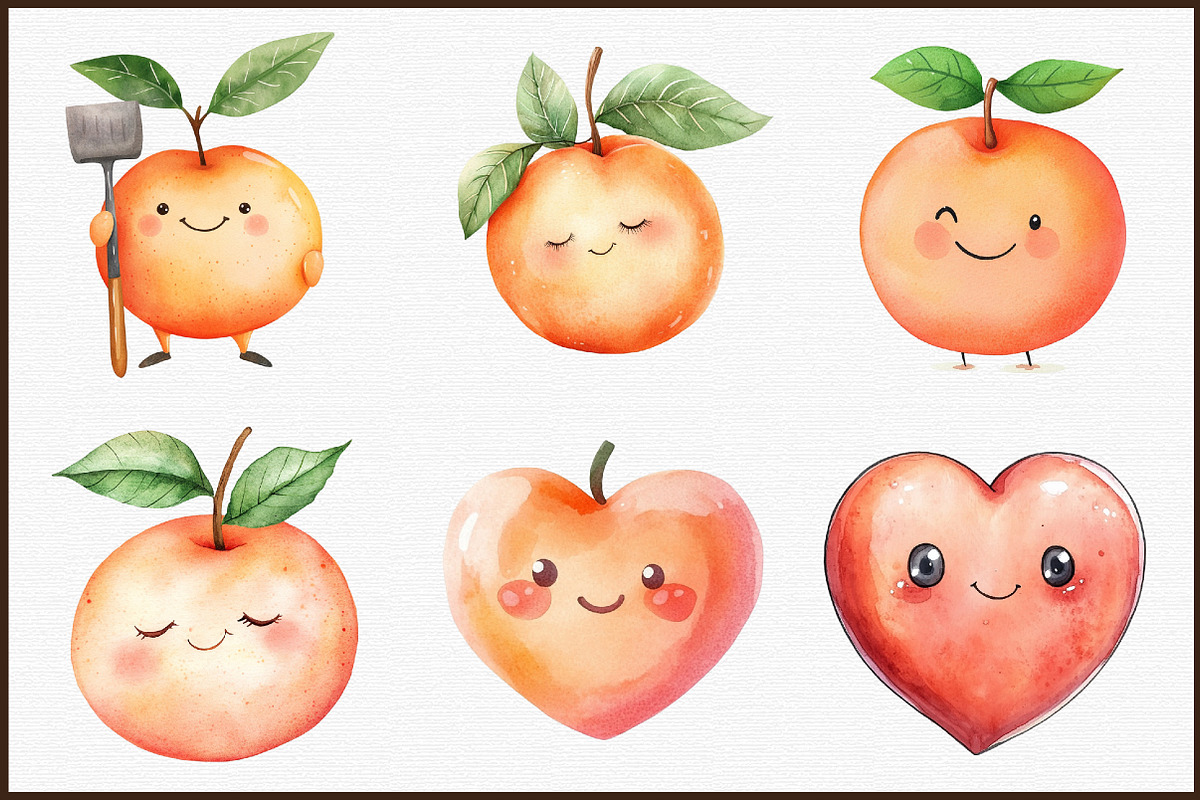 Watercolor Cute Peaches Garden Fruit, an Illustration by Sublimation Artist (Photo 3 of 6)