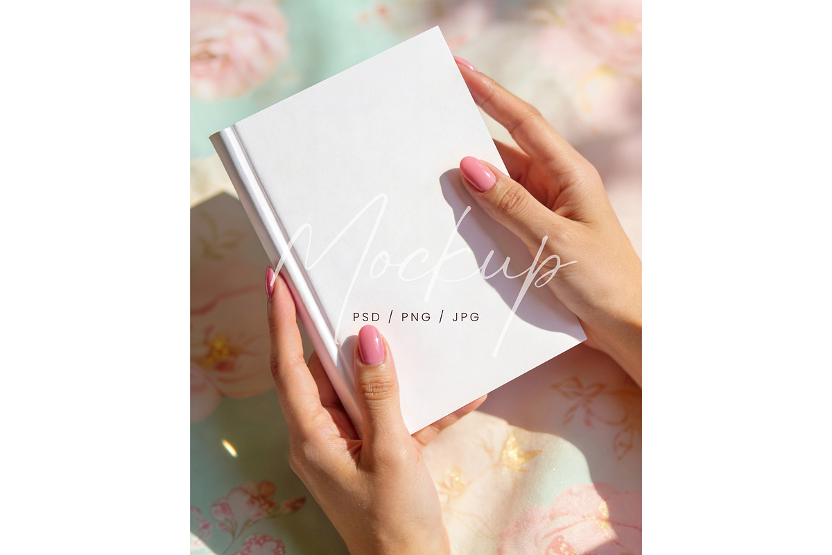 Hardcover Book in Hands Floral Mocku, a Product Mockup by TatiMockup (Photo 1 of 3)
