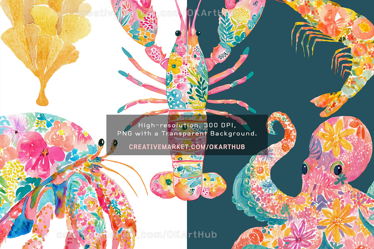 Preppy Coastal Sea Life Clipart, a Decorative Illustration by OKArtHub (Photo 6 of 8)