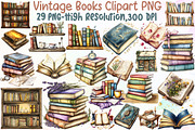 Watercolor Vintage Books Clipart PNG, an Illustration by Sublimation Artist (Thumbnail 1 of 6)