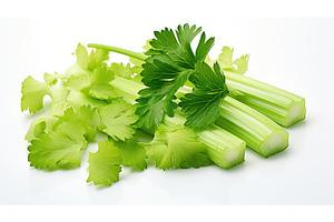 green celery on white background ai, a Food & Drink Photo by pikepicture