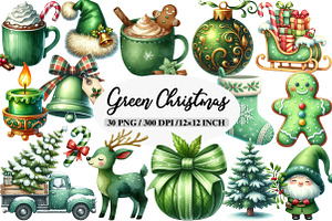 Green Christmas Sublimation Clipart, an Illustration by Daily.Designs