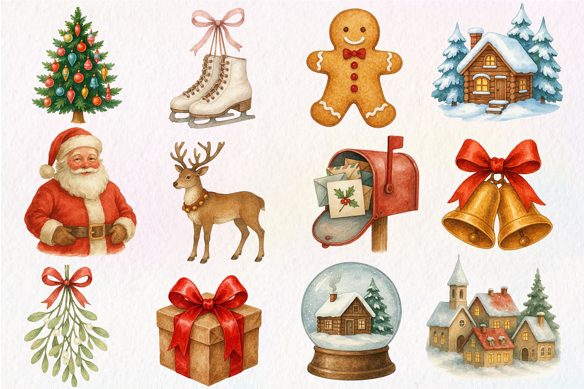 Vintage Christmas Clipart Bundle, an Illustration by Dream Creation (Photo 2 of 5)