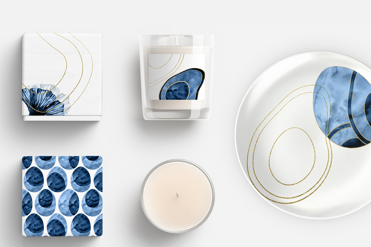 MODERN BLUE SHAPES Watercolor Set, an Object Graphic by Cat In Colour (Photo 4 of 10)
