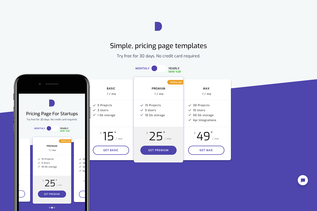 Simple Pricing Page Templates 01, an App Template by DesignBoard (Photo 5 of 13)