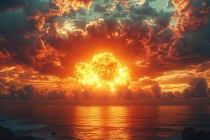 Dramatic sunset over the ocean with, a Photo by Tanuart