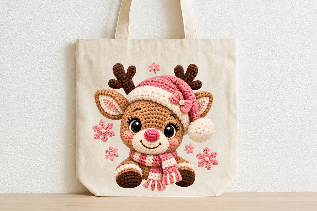 Pink Christmas Reindeer Crochet PNG, a Seasonal Illustration by CraftArtStudio (Photo 2 of 4)
