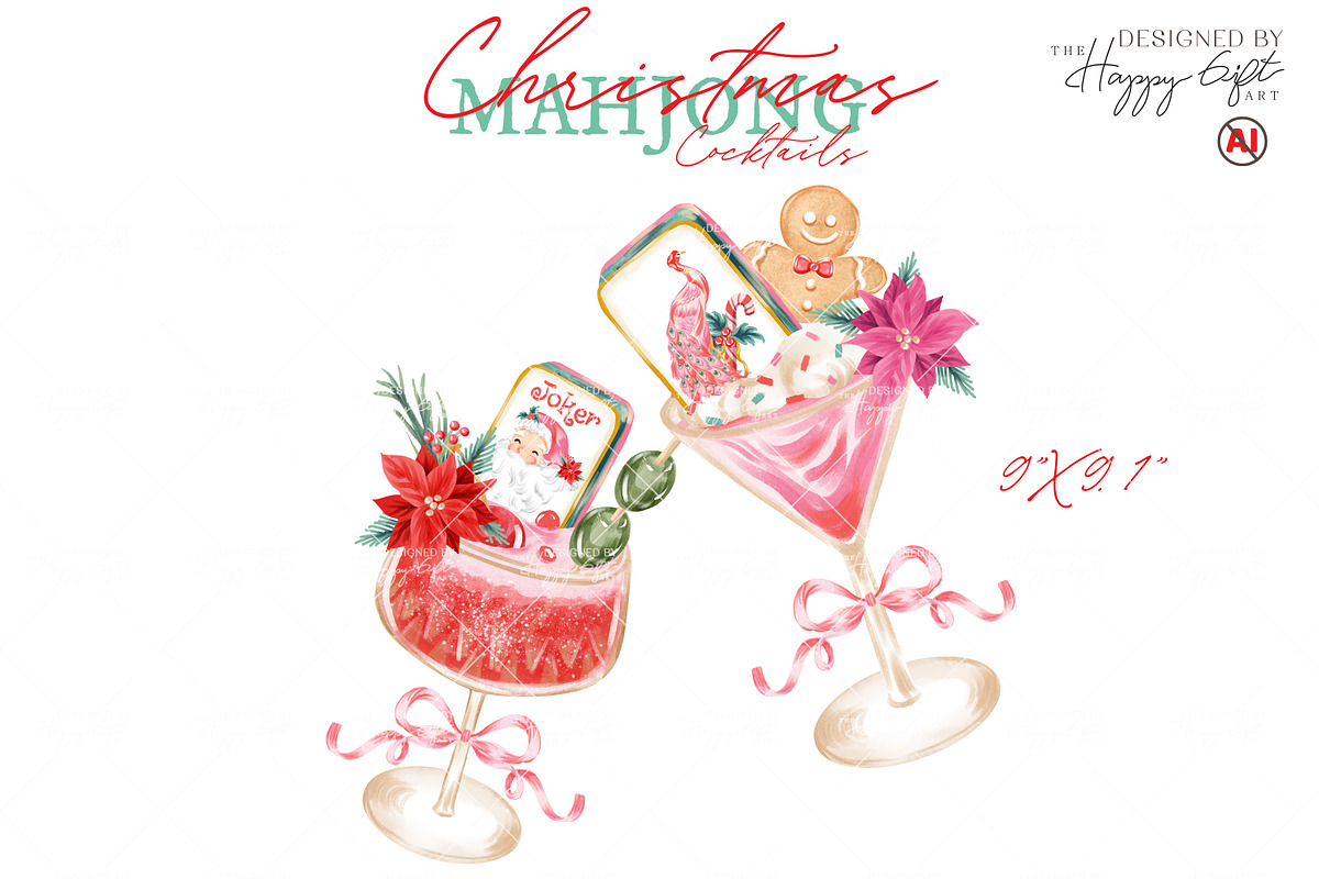 Christmas Mahjong Cocktails, a Decorative Illustration by TheHappyGiftArt (Photo 7 of 10)