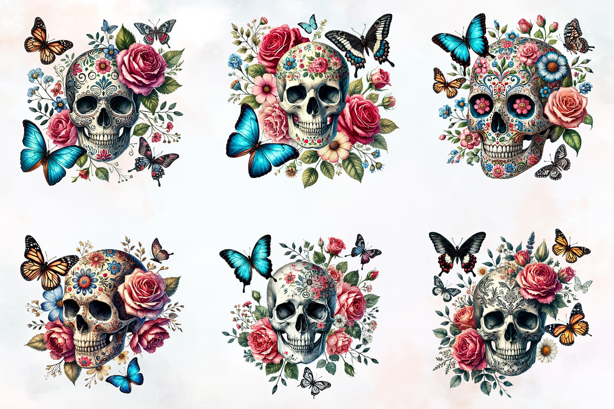 Skull floral sublimation clipart bun, an Illustration by RobertsArt (Photo 3 of 4)