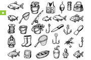Fishing Gear and Fish Collection, an Object Graphic by RT Studio (Thumbnail 1 of 4)