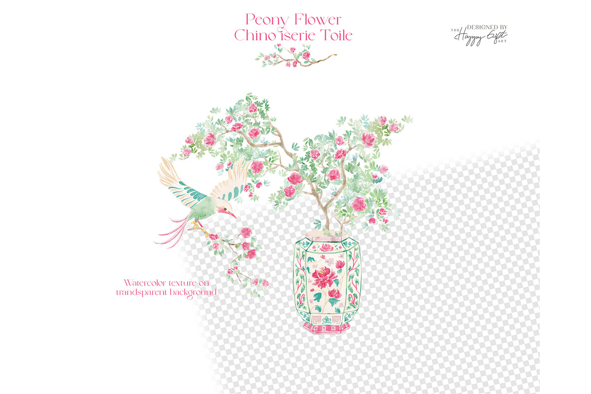 Peony chinoiserie toile cliparts, a Decorative Illustration by TheHappyGiftArt (Photo 5 of 11)