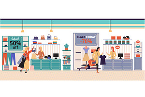 Women in clothing store on black, an Object Illustration by TopVector