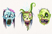 Watercolor Zombie Heads, an Illustration by Dapper Dudell (Thumbnail 3 of 4)