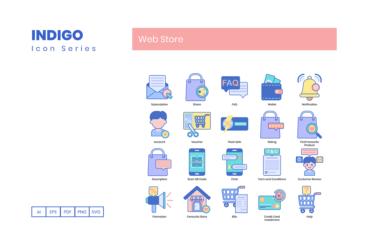 100 Web Store Icons | Indigo Series, an Outline Icon by Flat Icons
