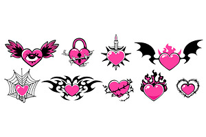 Goth heart tattoos set isolated on, an Object Illustration by art PVP - market
