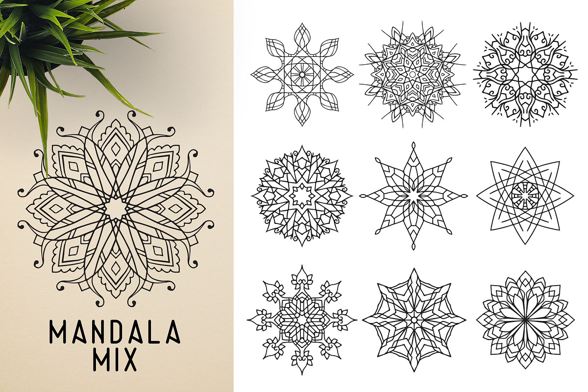 300 Vector Mandala Ornaments, a Decorative Illustration by pixaroma (Photo 38 of 49)