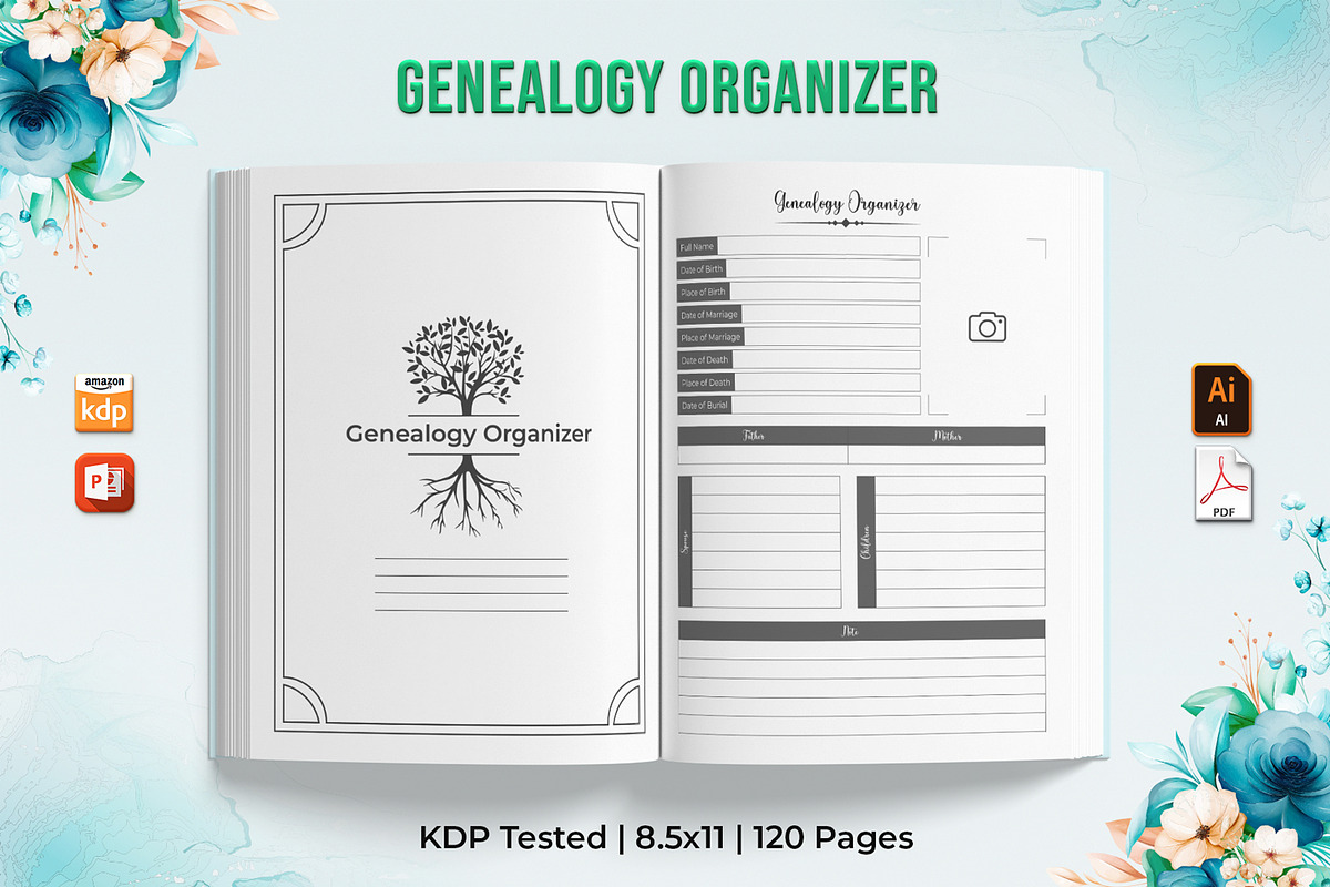 Genealogy Organizer Notebook, a Templates & Theme by Brix Lab
