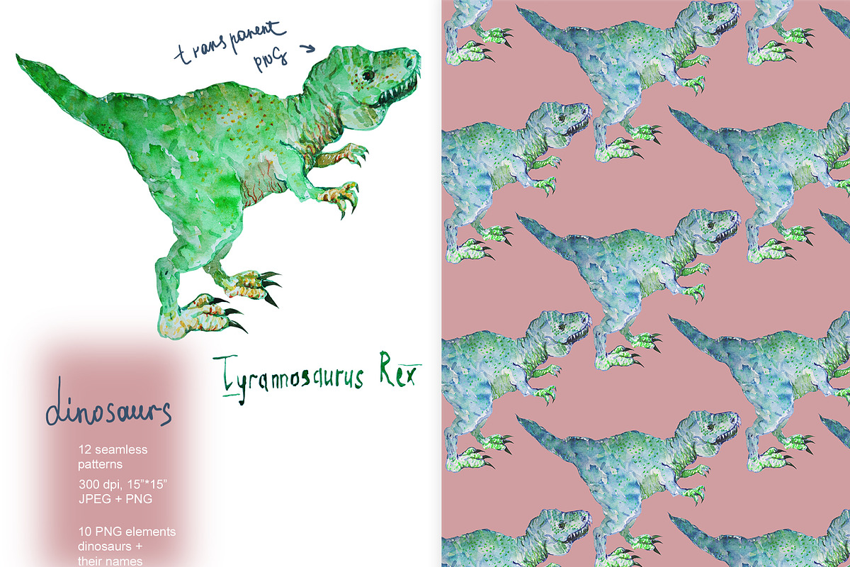 Dinosaurs seamless + clipart set, a Pattern Graphic by PatternsBlooming (Photo 5 of 8)