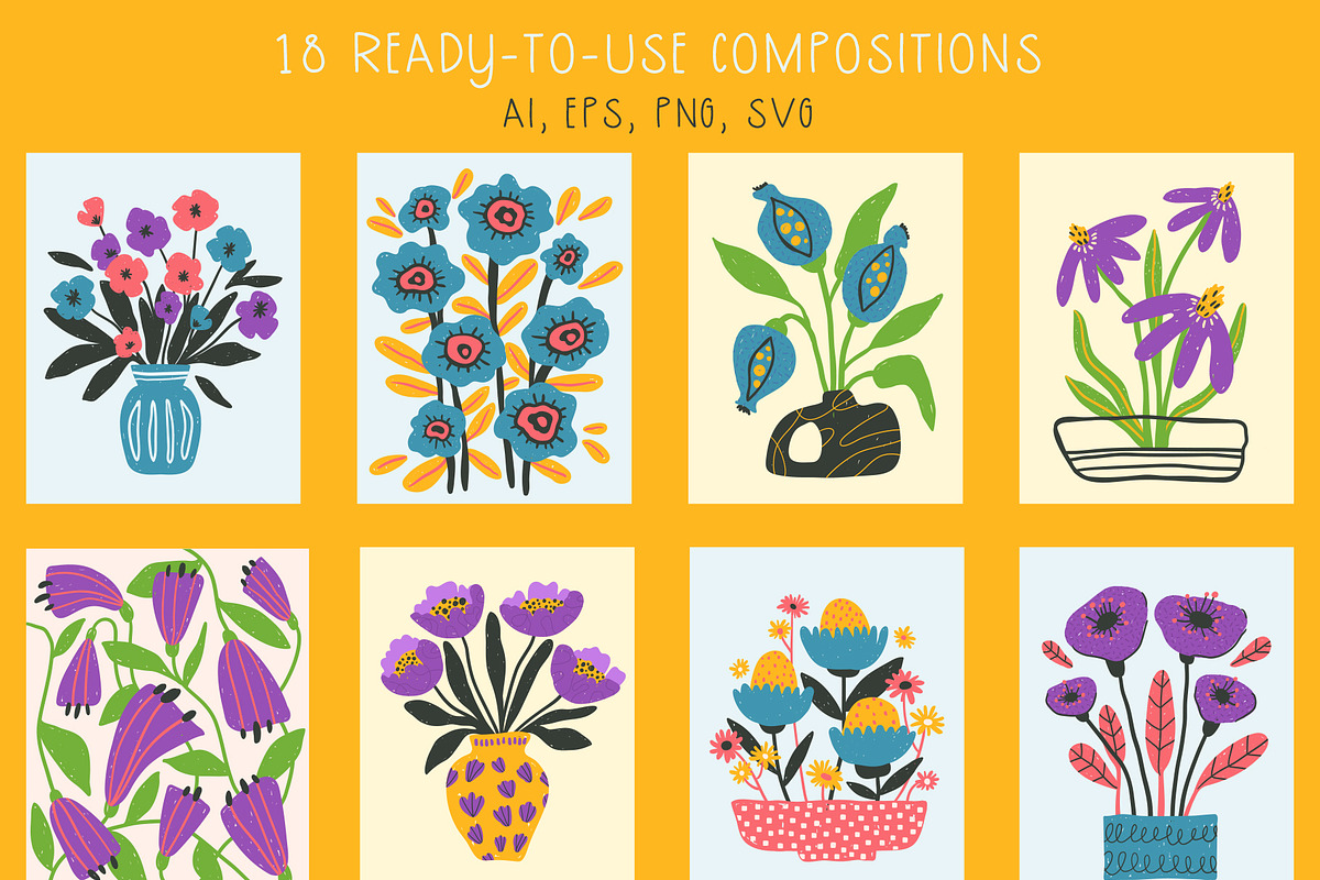 DOPAMINE BLOOMS - vector florals kit, a Decorative Illustration by My Space Garden (Photo 6 of 17)