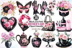 Black and Pink Mother's Day Clipart, a Seasonal Illustration by Canvas Craft