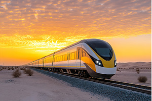 High speed train crossing desert at, a Transportation Photo by Lermont51