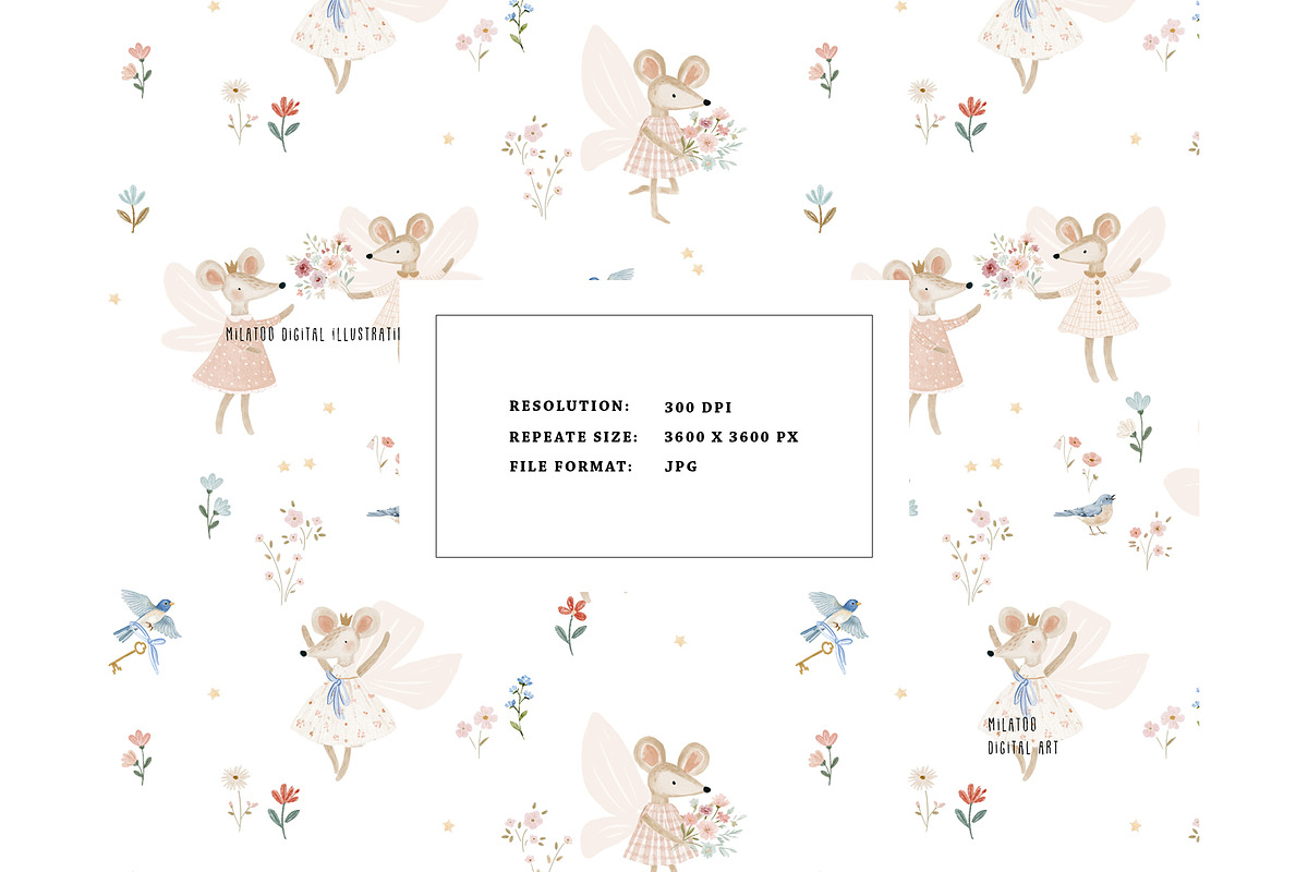 Fairytale Mouse fairy Forest pattern, a Pattern Graphic by Milatoo (Photo 2 of 3)