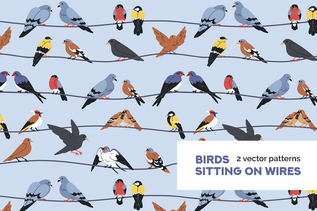 Birds sit on wires seamless patterns, a Pattern Graphic by Good Studio (Photo 1 of 7)