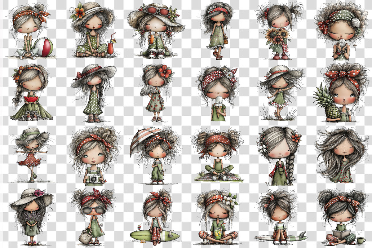 Whimsical Summer Girls Clipart, a Person Illustration by DreamCafeArt (Photo 5 of 7)