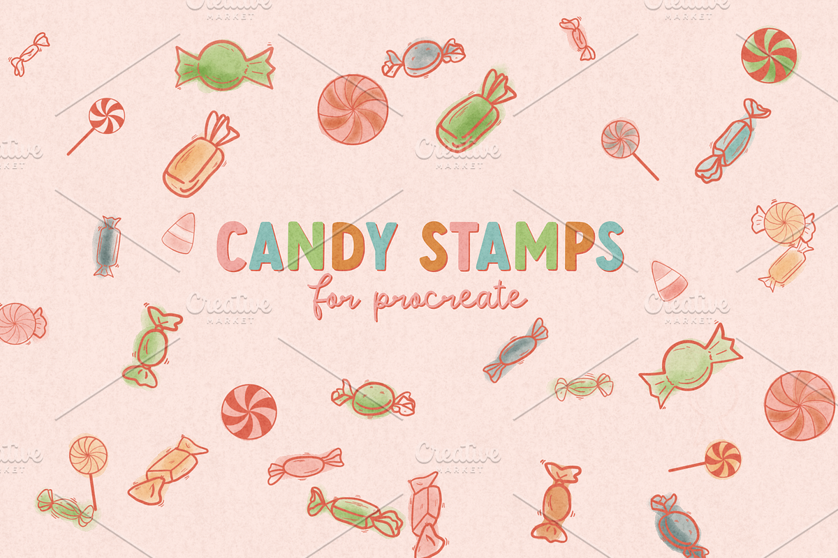 SALE candy stamps for procreate, a Brush Add-On by pinkdrinksoul (Photo 1 of 2)