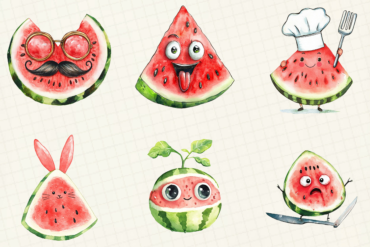 Cute Watermelon Clipart, an Illustration by OK Design (Photo 2 of 5)