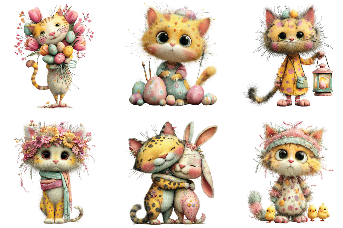 Whimsical Easter Cats Clipart, an Illustration by CraftArtStudio (Photo 4 of 6)