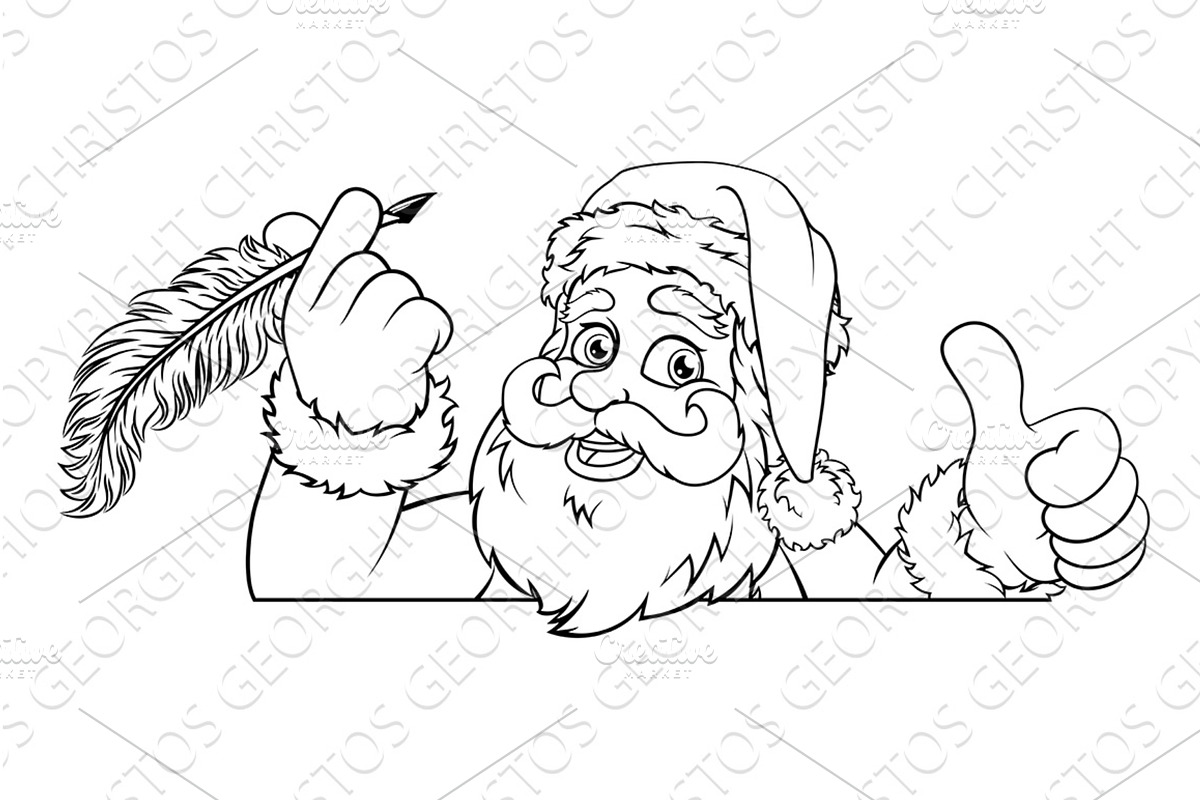 Santa with Quill Coloring Page, an Illustration by Christos Georghiou